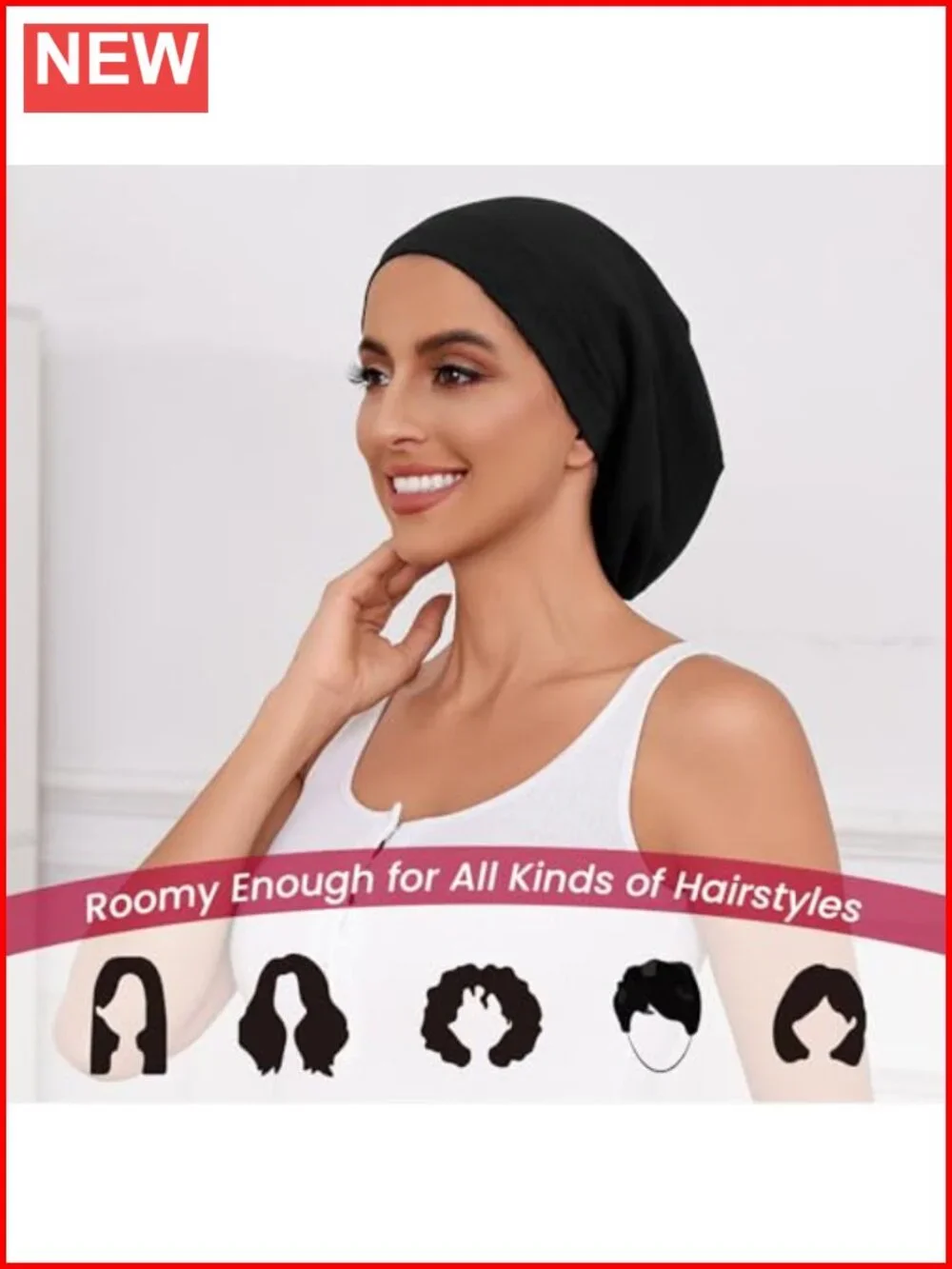 Satin Lined Sleep Cap with Adjustable Buckle, 2 Pack Hair Bonnet